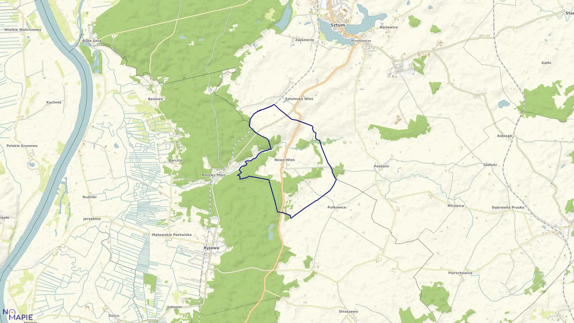 Mapa obrębu Nowa Wieś w gminie Sztum